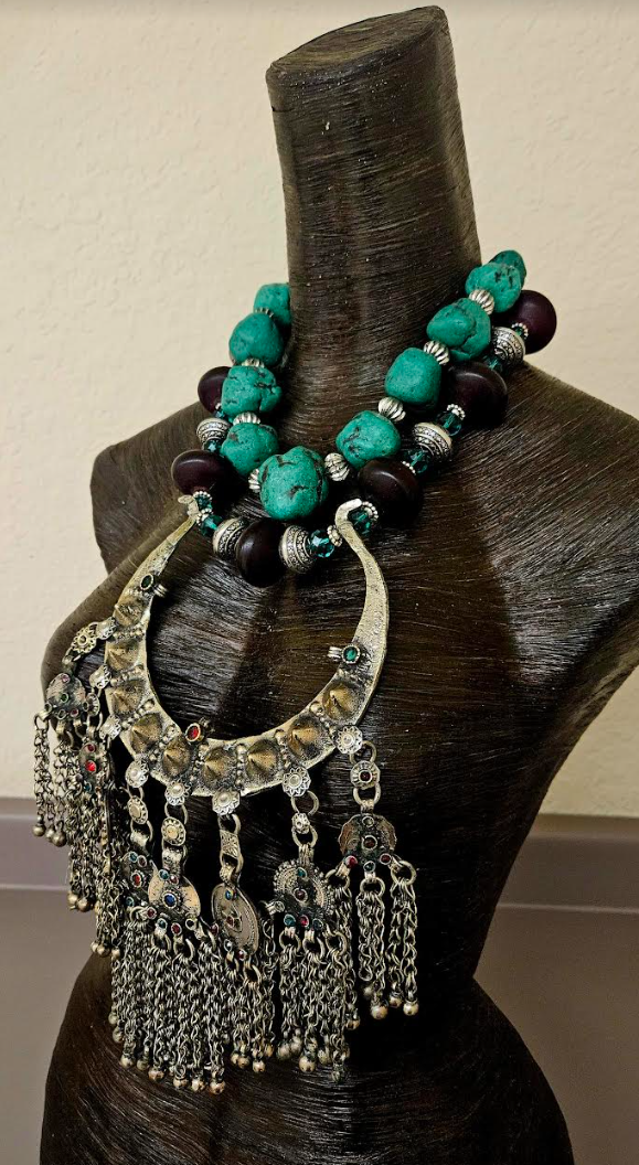 Exotic Wild Tribal Torc & Resin Chest Piece Statement Set - Vintage