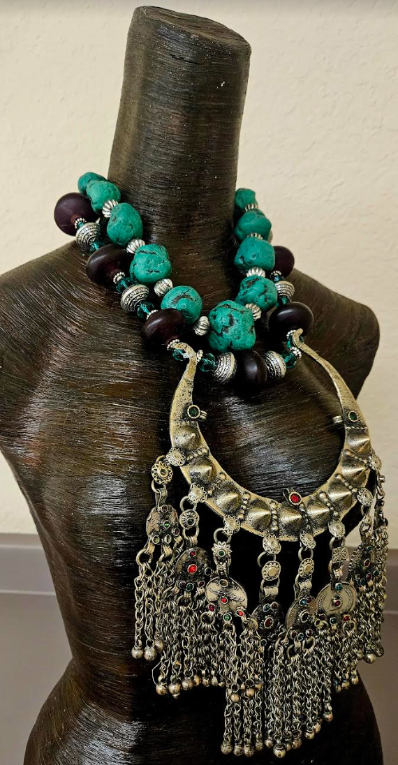 Exotic Wild Tribal Torc & Resin Chest Piece Statement Set - Vintage
