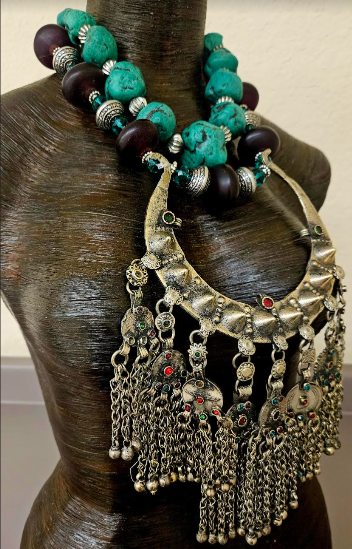 Exotic Wild Tribal Torc & Resin Chest Piece Statement Set - Vintage