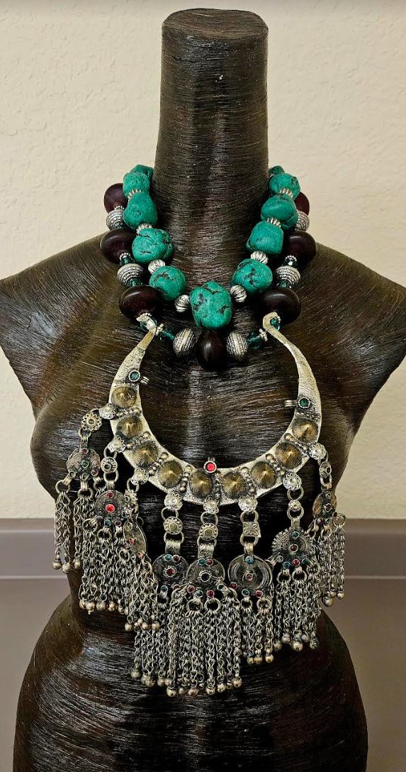 Exotic Wild Tribal Torc & Resin Chest Piece Statement Set - Vintage