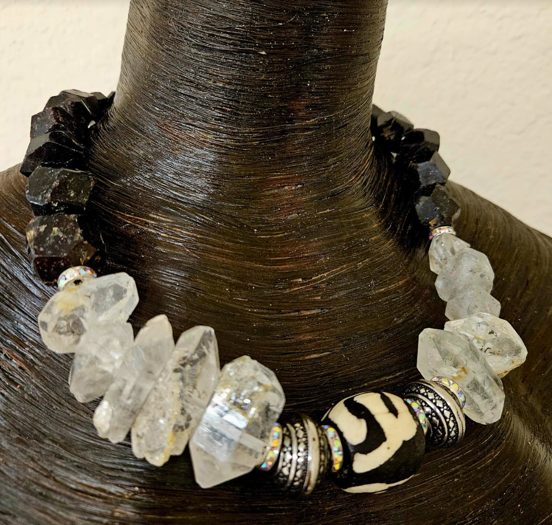 Double Terminated Quartz Unisex Statement Luxury Necklace Exotic Gem