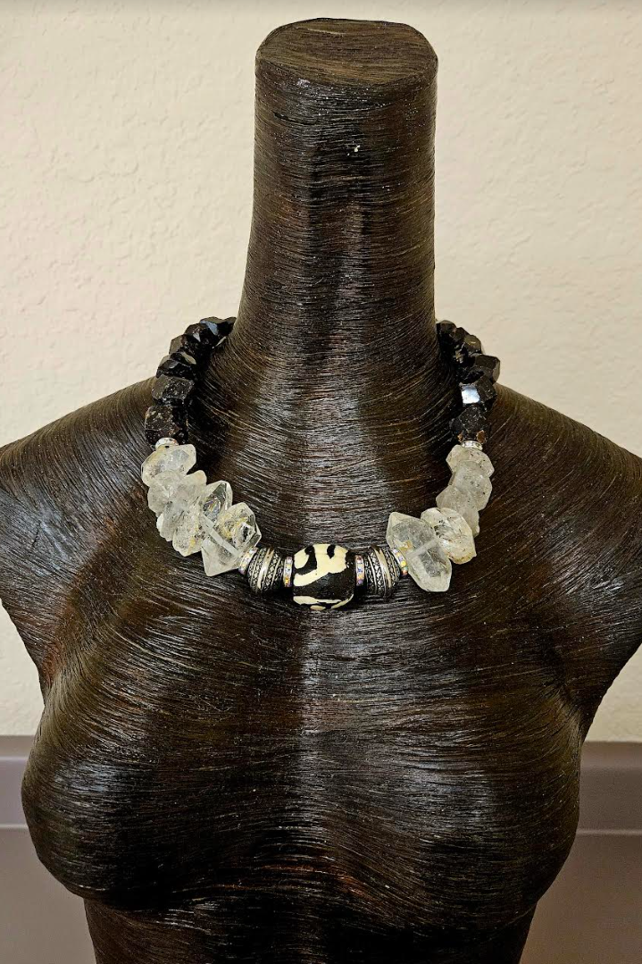 Double Terminated Quartz Unisex Statement Luxury Necklace Exotic Gem