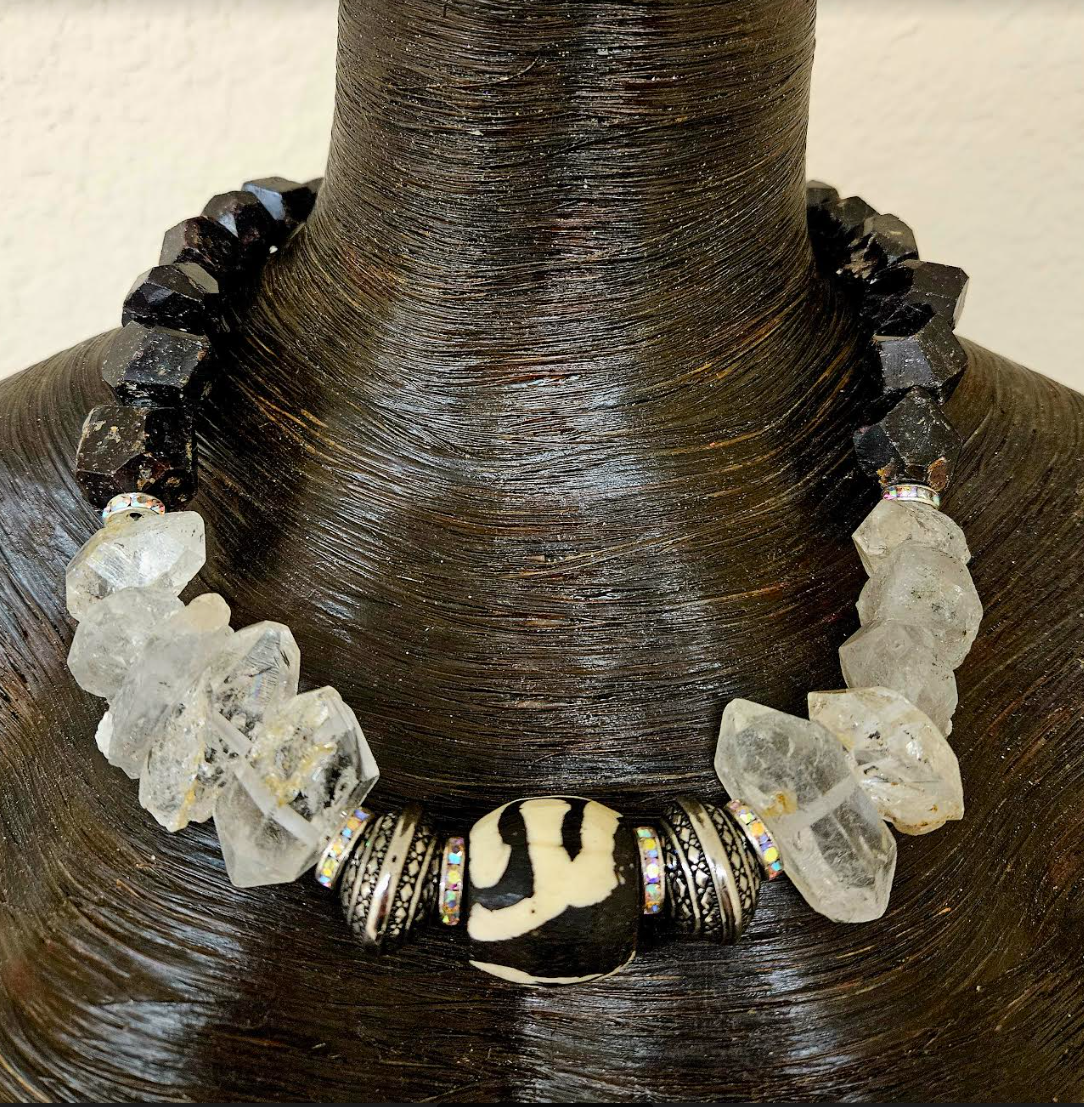 Double Terminated Quartz Unisex Statement Luxury Necklace Exotic Gem
