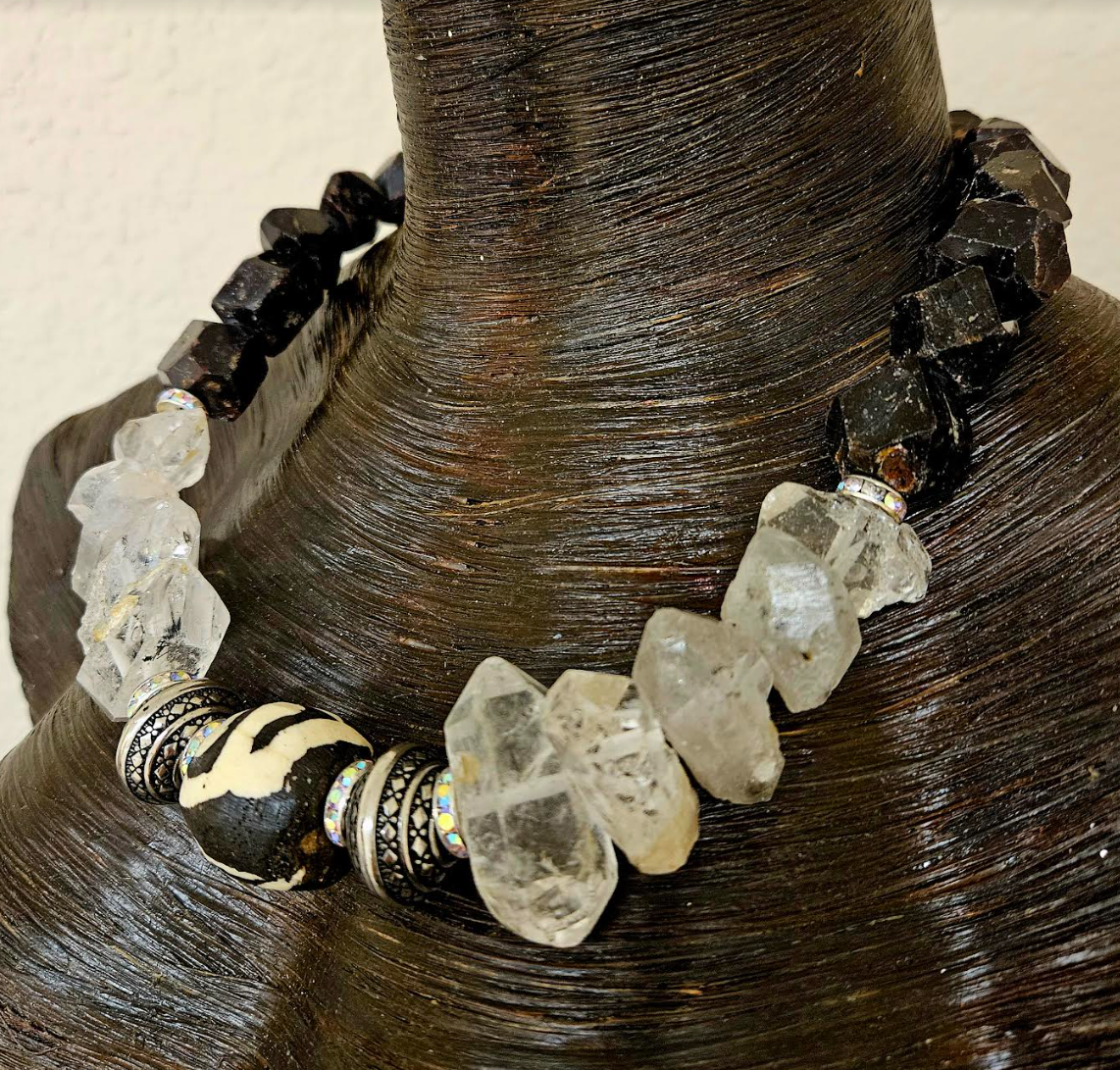 Double Terminated Quartz Unisex Statement Luxury Necklace Exotic Gem