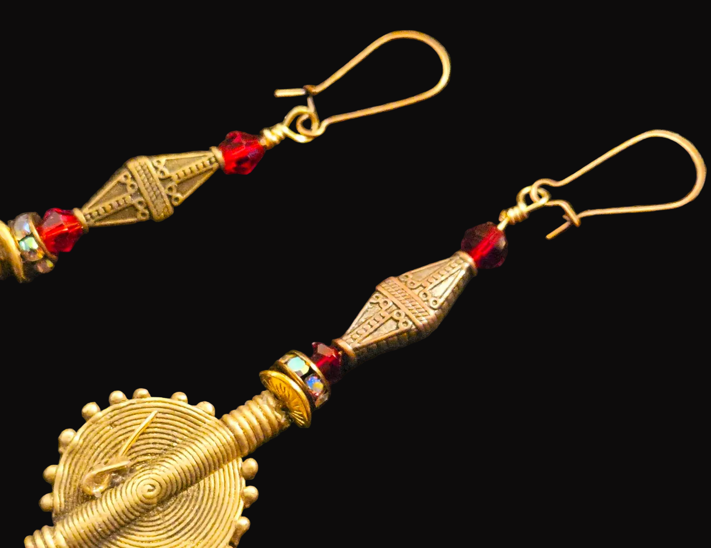 African Lost Wax Brass & Feather Shoulder Duster Pierced Statement Ear