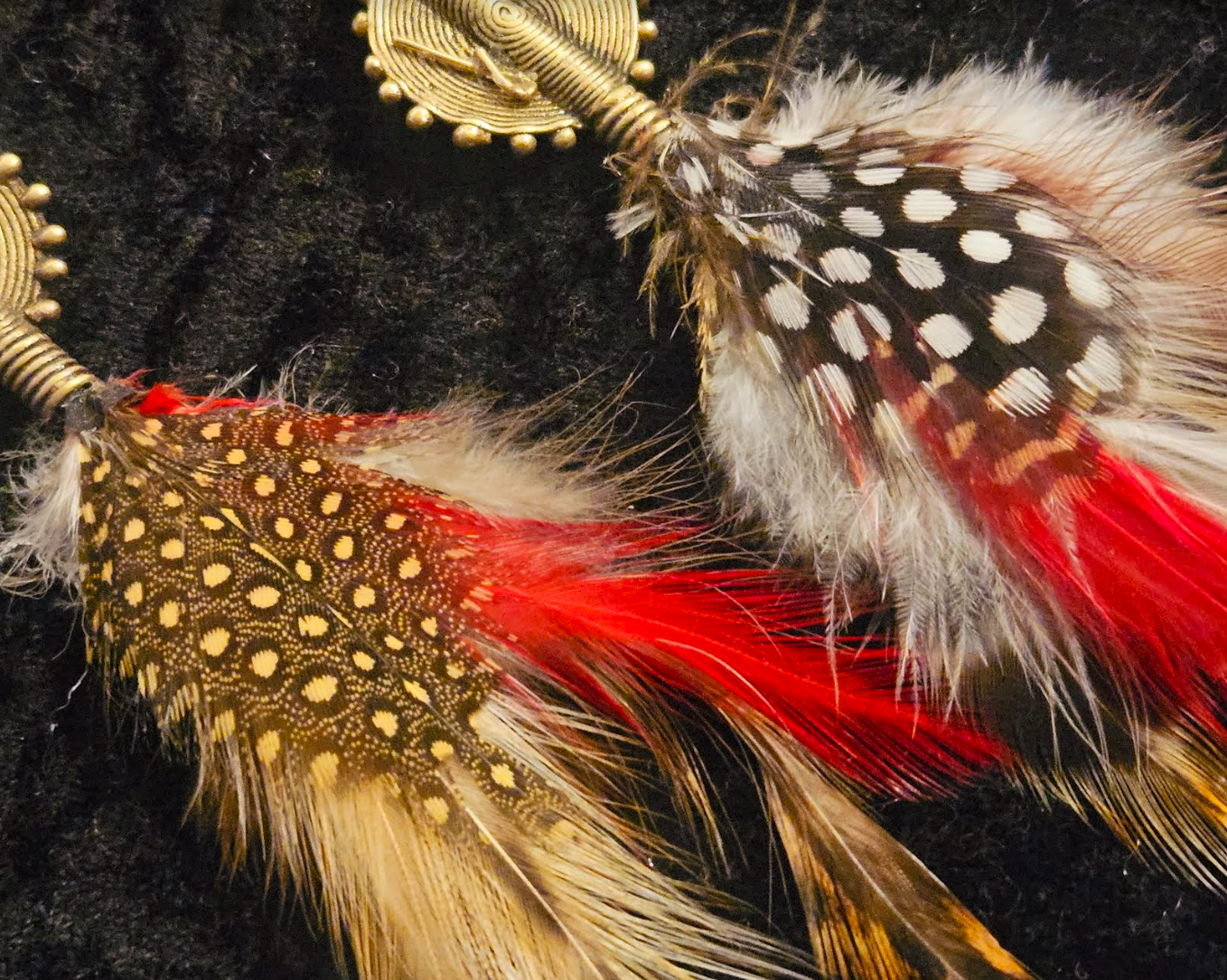 African Lost Wax Brass & Feather Shoulder Duster Pierced Statement Ear