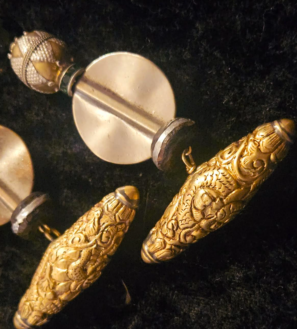 Tibetan Brass Repousse Mixed Metal XL Dangle Pierced Statement Earring