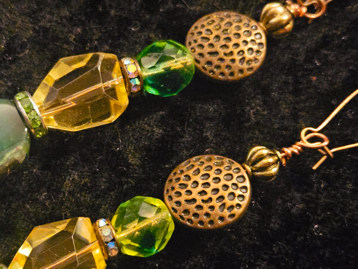 Green & Yellow Gemstone Dangle Pierced Statement Earrings Summer Ear