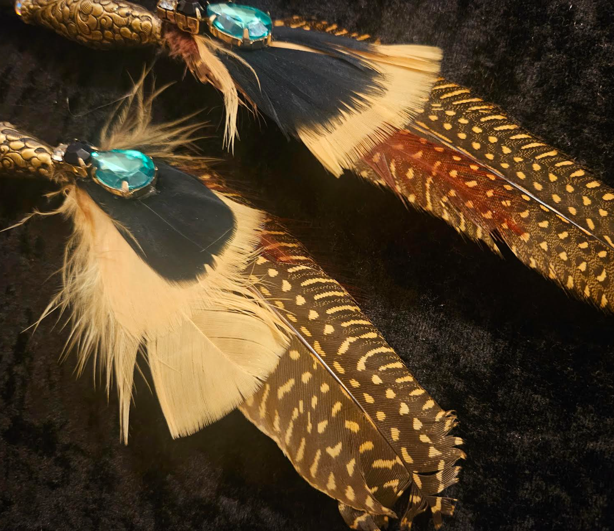 Tibetan Repousse Brass & Feather Shoulder Duster Pierced Statement Ear