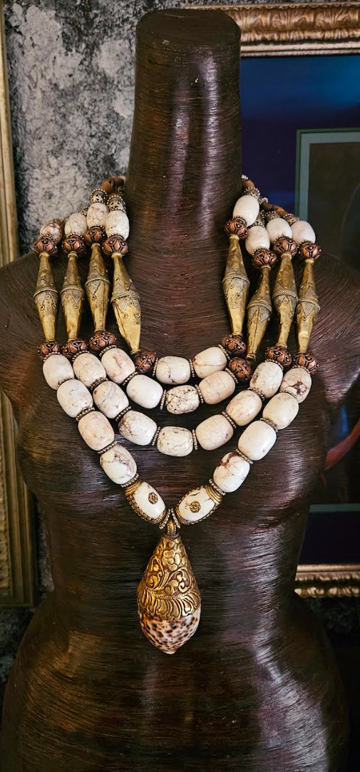 Huge Ethnic Beaded Unisex White Gold Chest Piece - Wow Factor Wildness