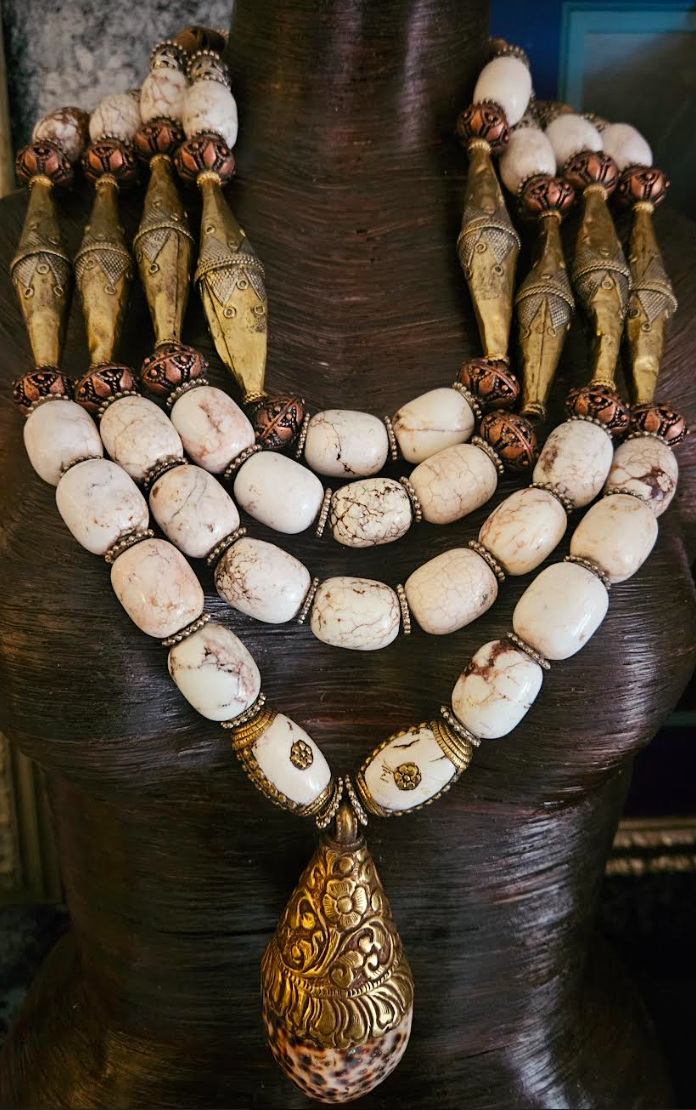 Huge Ethnic Beaded Unisex White Gold Chest Piece - Wow Factor Wildness