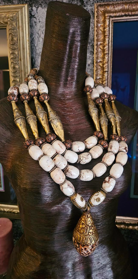 Huge Ethnic Beaded Unisex White Gold Chest Piece - Wow Factor Wildness
