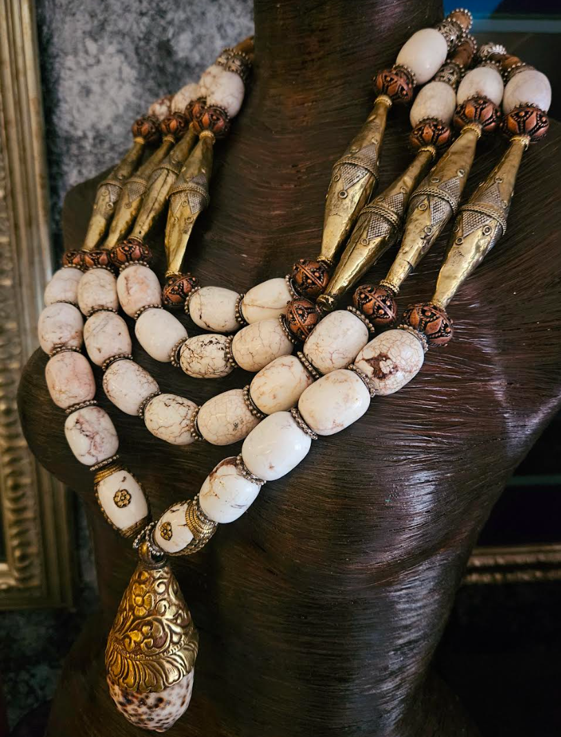 Huge Ethnic Beaded Unisex White Gold Chest Piece - Wow Factor Wildness