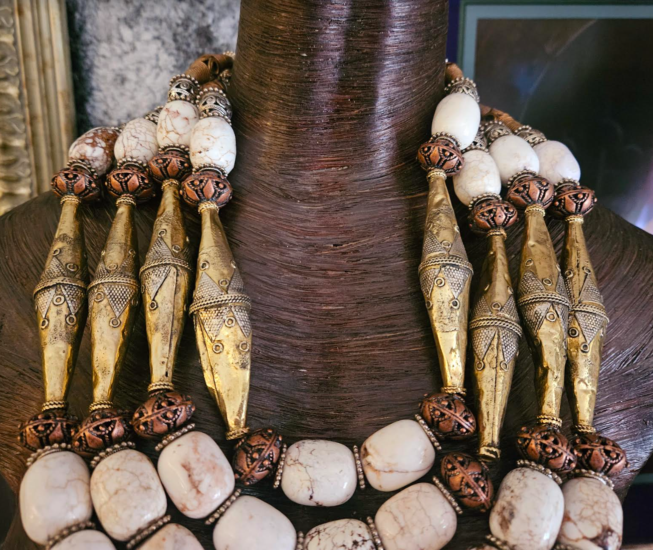 Huge Ethnic Beaded Unisex White Gold Chest Piece - Wow Factor Wildness