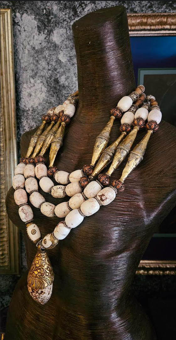 Huge Ethnic Beaded Unisex White Gold Chest Piece - Wow Factor Wildness