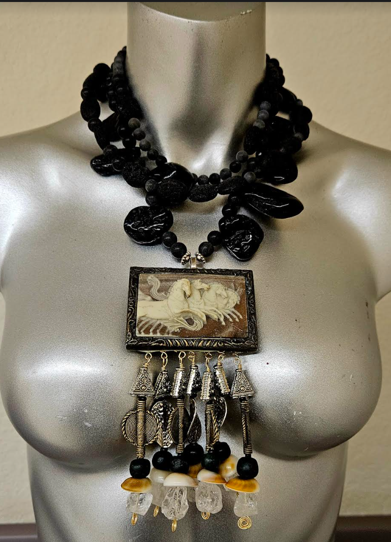 Incolay Wild Stallion Beaded Dangle Chest Piece OOAK Wearable Art