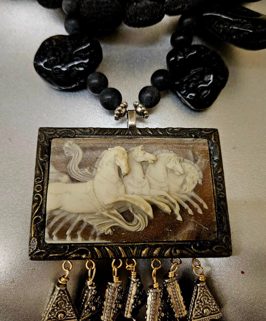 Incolay Wild Stallion Beaded Dangle Chest Piece OOAK Wearable Art