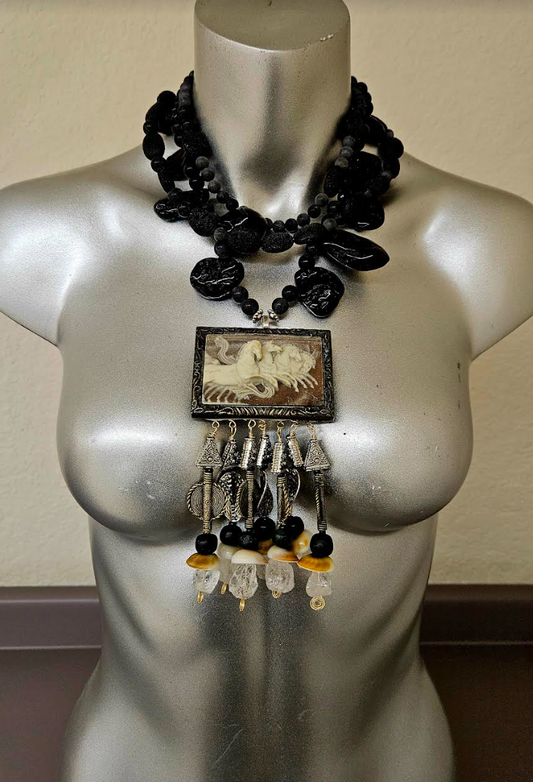 Incolay Wild Stallion Beaded Dangle Chest Piece OOAK Wearable Art
