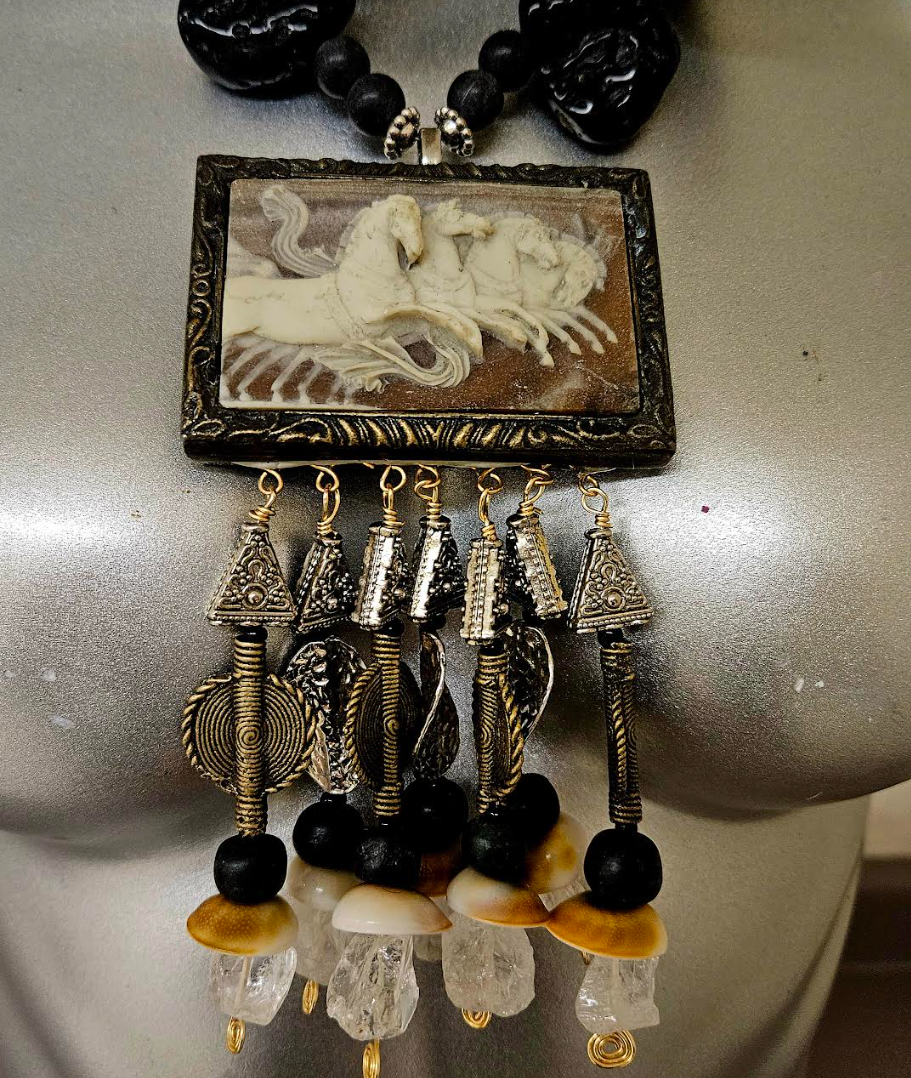 Incolay Wild Stallion Beaded Dangle Chest Piece OOAK Wearable Art