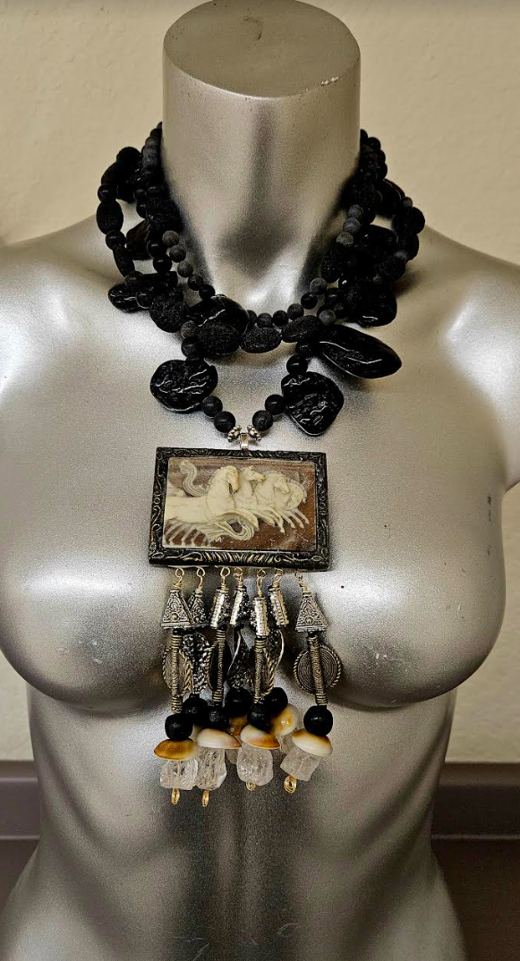 Incolay Wild Stallion Beaded Dangle Chest Piece OOAK Wearable Art
