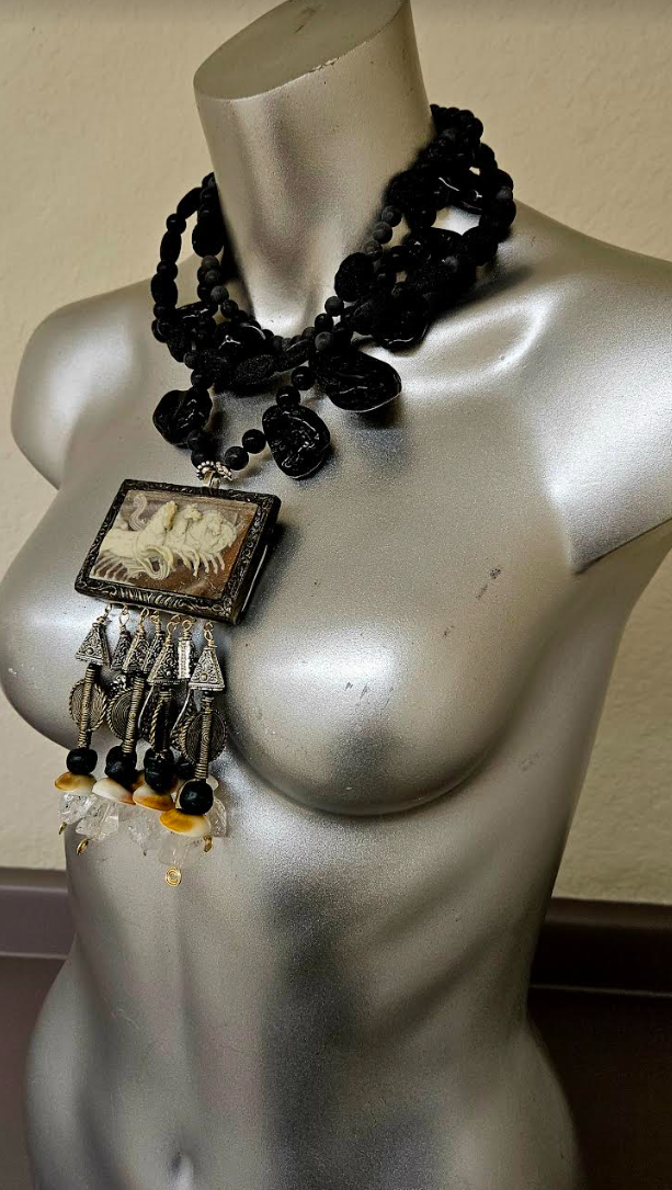 Incolay Wild Stallion Beaded Dangle Chest Piece OOAK Wearable Art