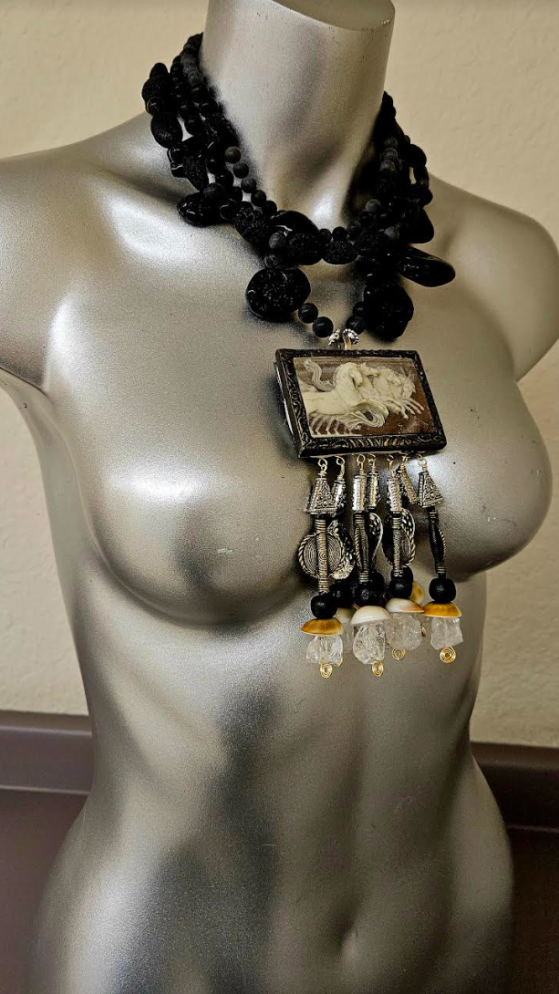 Incolay Wild Stallion Beaded Dangle Chest Piece OOAK Wearable Art