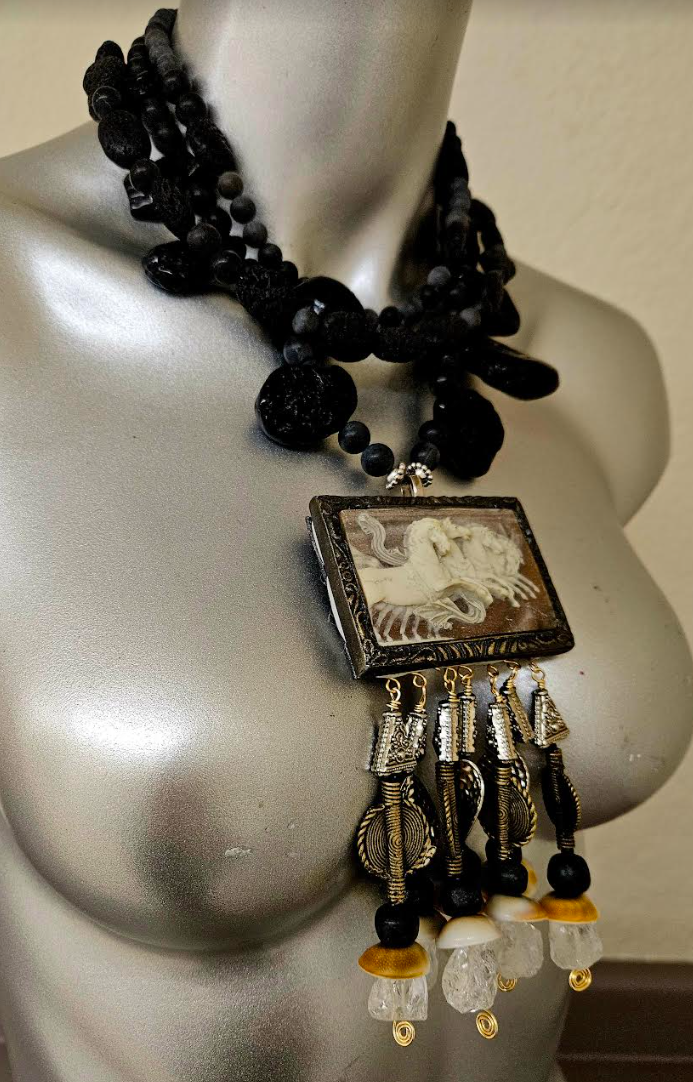 Incolay Wild Stallion Beaded Dangle Chest Piece OOAK Wearable Art