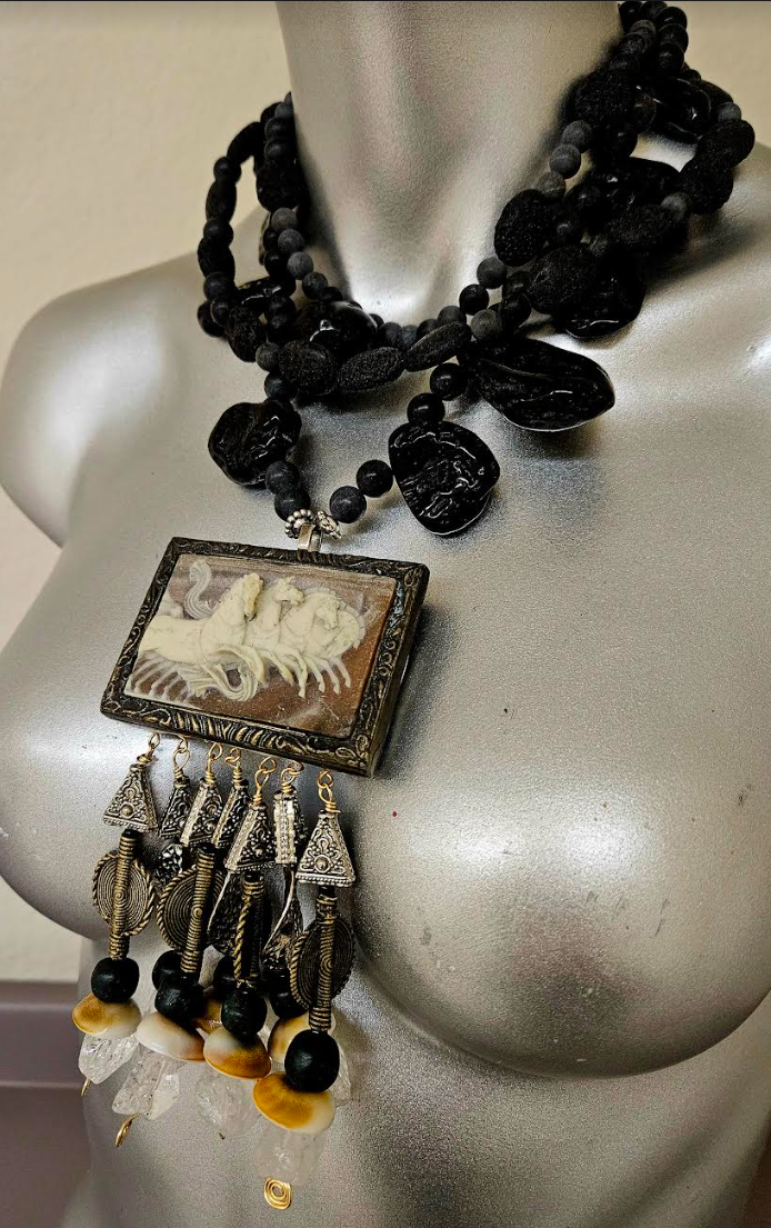 Incolay Wild Stallion Beaded Dangle Chest Piece OOAK Wearable Art