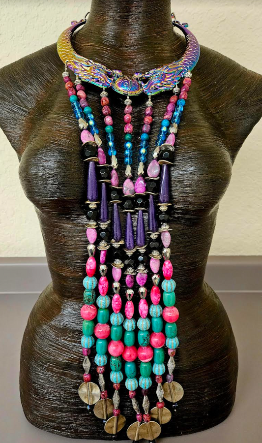 Chest Piece Beaded Waterfall Miao Torc - Haute Couture Photoshoot
