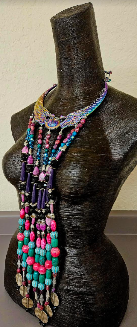 Chest Piece Beaded Waterfall Miao Torc - Haute Couture Photoshoot