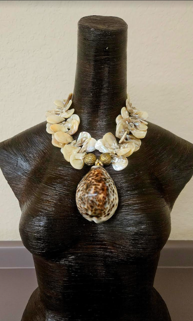 Cowrie Shell & Mother of Pearl Summer Statement Luxury Necklace Beig