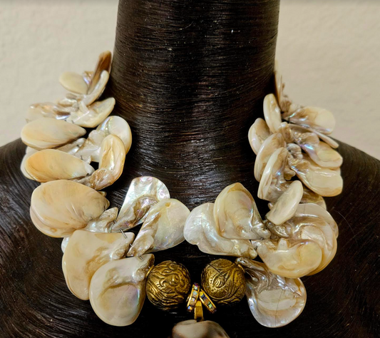 Cowrie Shell & Mother of Pearl Summer Statement Luxury Necklace Beig