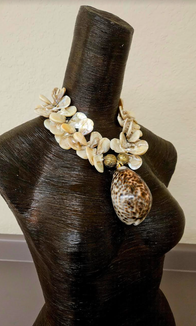 Cowrie Shell & Mother of Pearl Summer Statement Luxury Necklace Beig