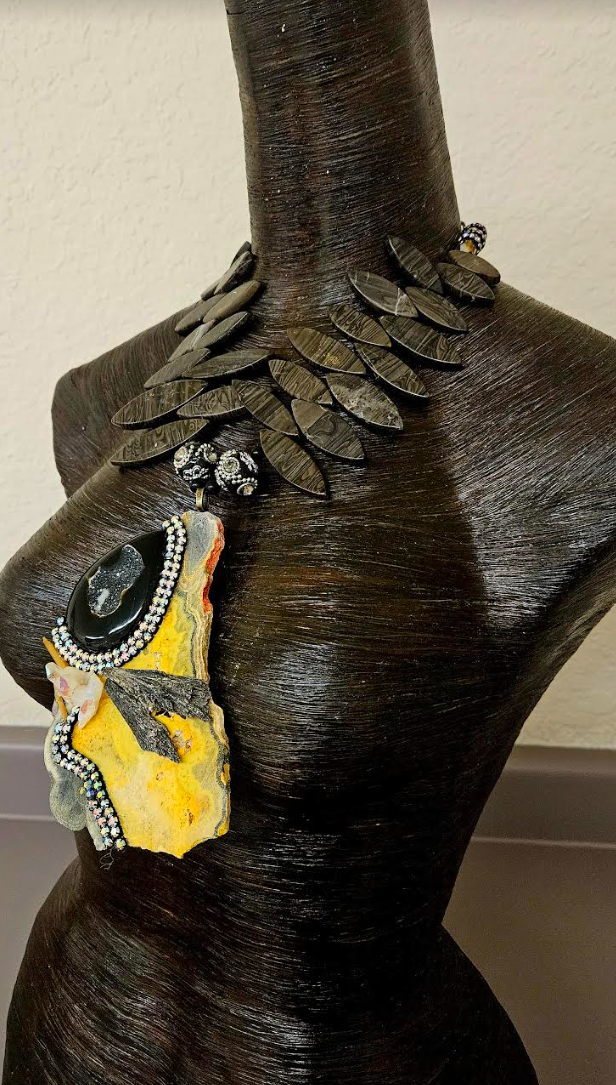 Bejeweled Bumble Bee Jasper Slab Statement Luxury Necklace Heirloom