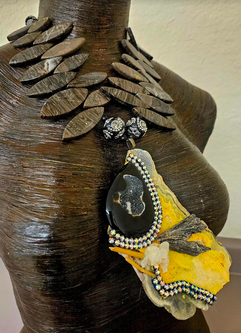 Bejeweled Bumble Bee Jasper Slab Statement Luxury Necklace Heirloom