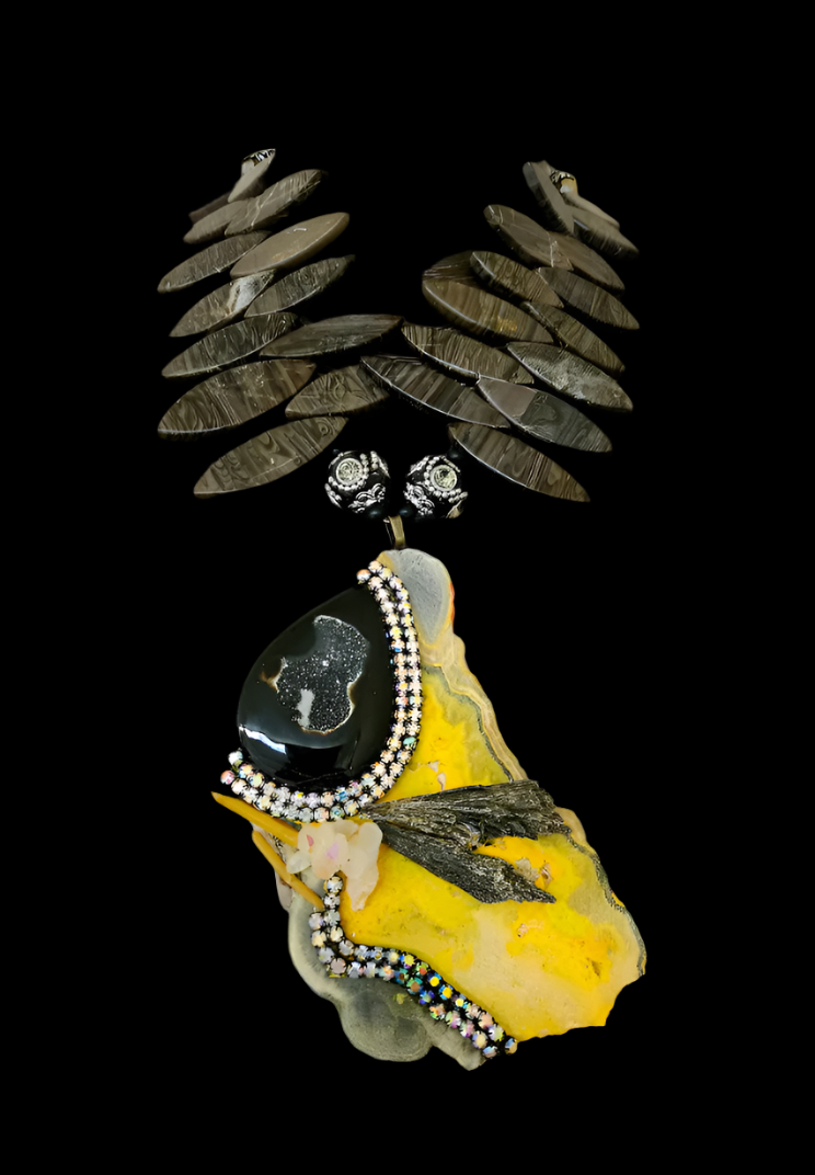 Bejeweled Bumble Bee Jasper Slab Statement Luxury Necklace Heirloom