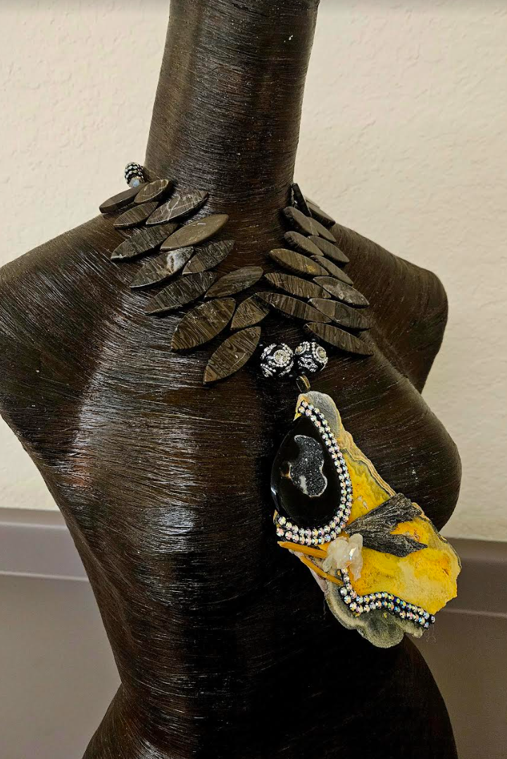 Bejeweled Bumble Bee Jasper Slab Statement Luxury Necklace Heirloom
