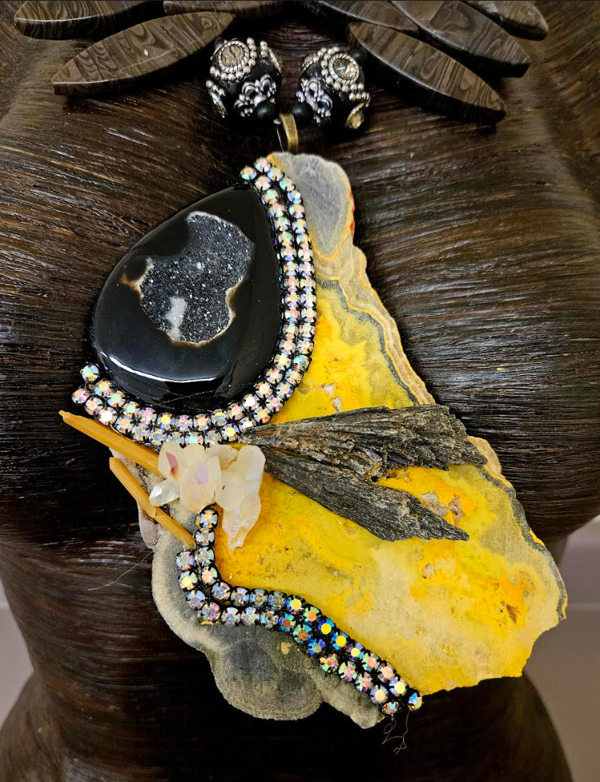 Bejeweled Bumble Bee Jasper Slab Statement Luxury Necklace Heirloom