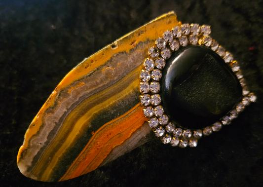 Bumblebee Jasper Slab & Black Druzy Agate Adjustable Statement Ring