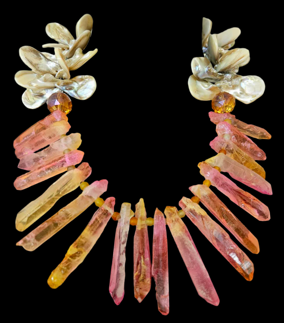 Rough Branch Crystal & Abalone - Mother of Pearl Bib Statement Necklace