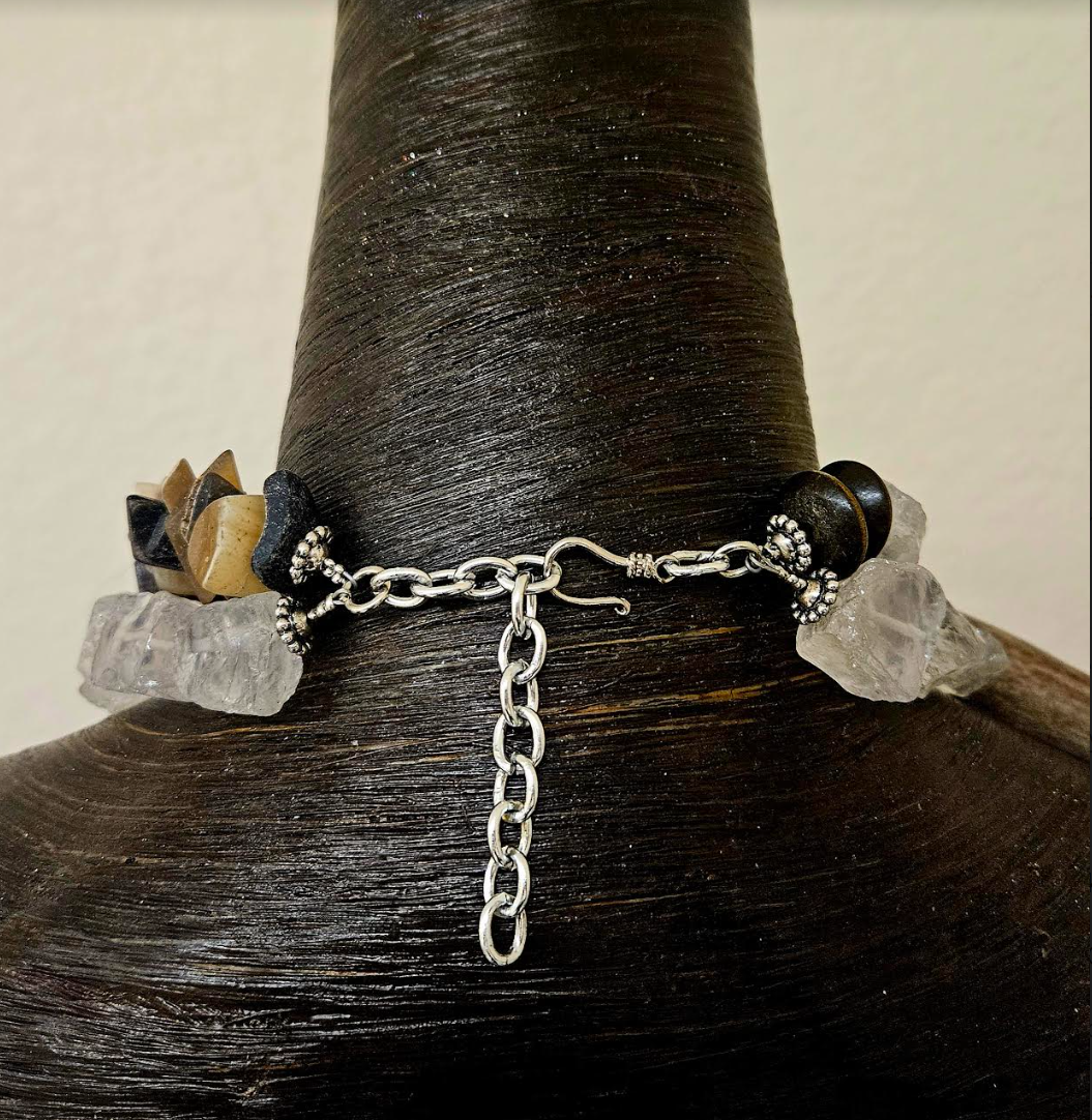 Deer Horn Rough Quartz and Bone Avant Garde Statement Luxury Necklace
