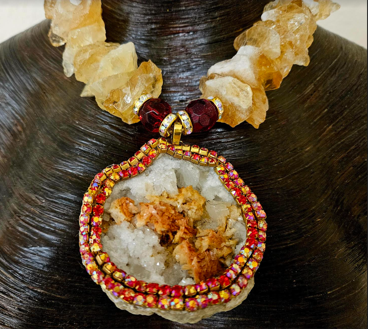 Rough Citrine Gemstone Luxury Necklace with Heavily Crystallized Druzy