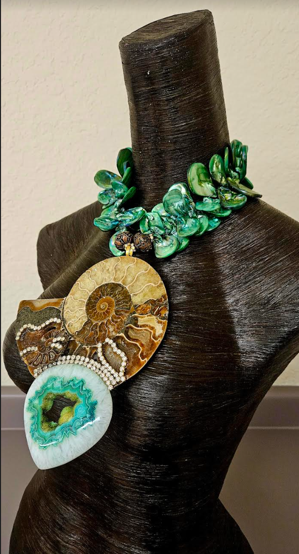 Ammonite Fossil & Druzy Agate Chest Piece - Style for the Connoisseur