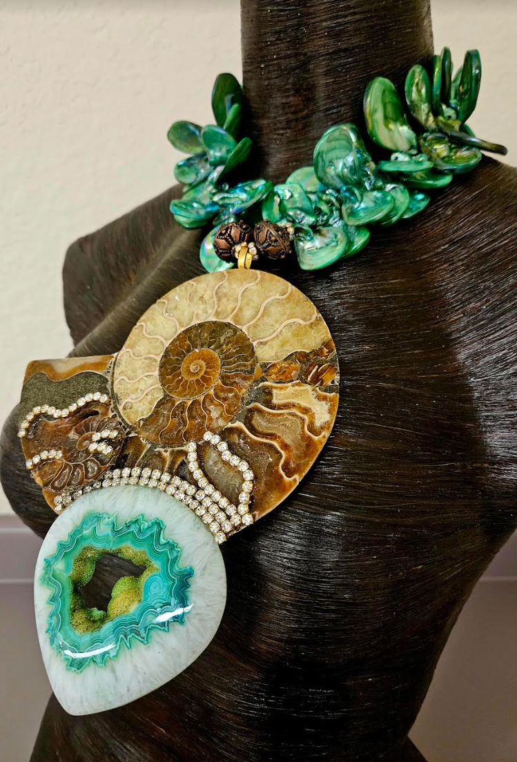 Ammonite Fossil & Druzy Agate Chest Piece - Style for the Connoisseur