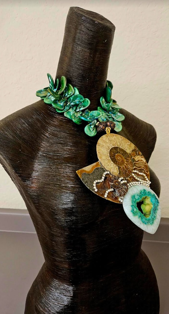 Ammonite Fossil & Druzy Agate Chest Piece - Style for the Connoisseur