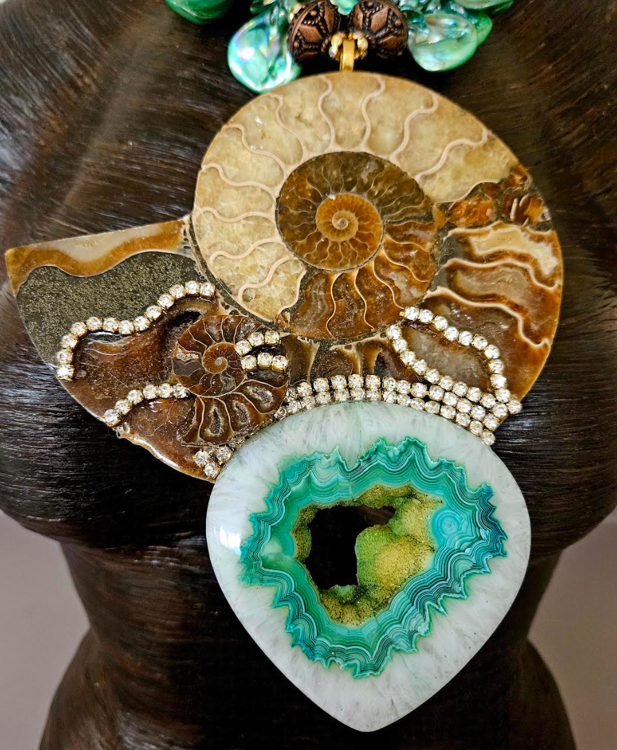 Ammonite Fossil & Druzy Agate Chest Piece - Style for the Connoisseur