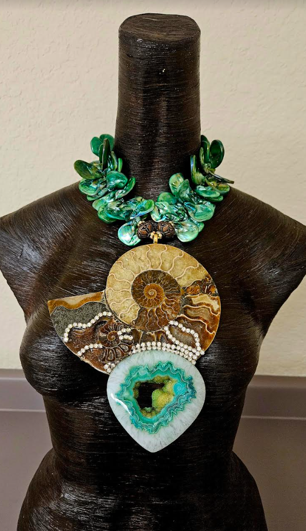 Ammonite Fossil & Druzy Agate Chest Piece - Style for the Connoisseur