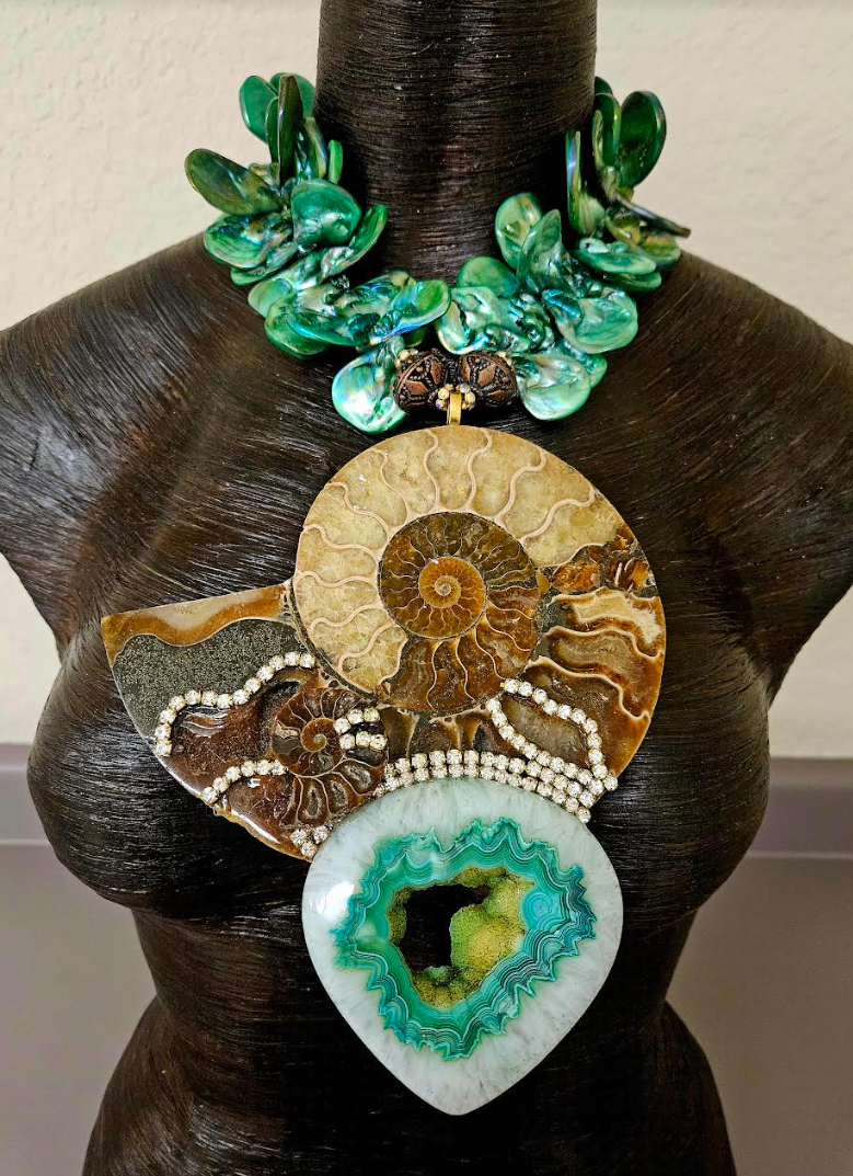 Ammonite Fossil & Druzy Agate Chest Piece - Style for the Connoisseur