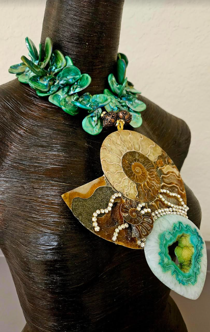 Ammonite Fossil & Druzy Agate Chest Piece - Style for the Connoisseur