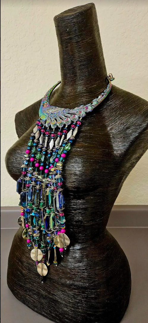 Miao Peacock Torc Beaded Waterfall Luxury Necklace - Beverly Hills